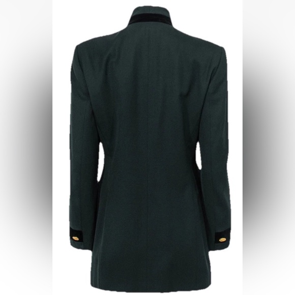 VTG Escada Blazer Single Breasted Hidden Buttons Long Dark Green Velvet Trim 40 - Picture 3 of 10